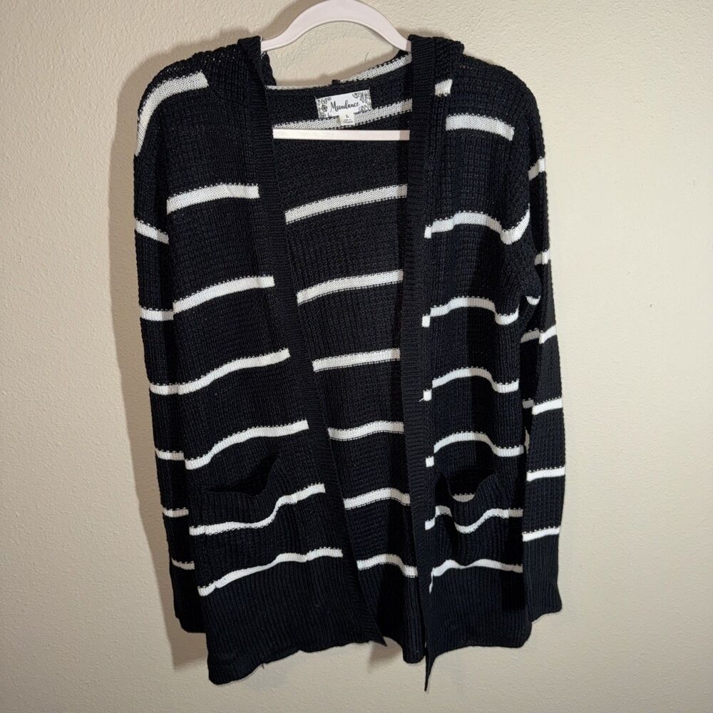 Moondance Women’s Hooded Cardigan Black W/ White Stripes
